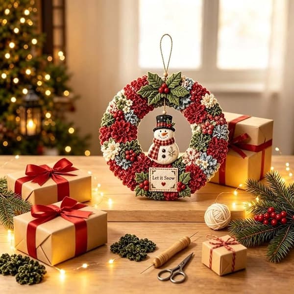 Julkrans Julkranskit DIY Julkranskit 3D tygstickningskrans gör-det-själv-kit Syprojektkit Snögubbe C