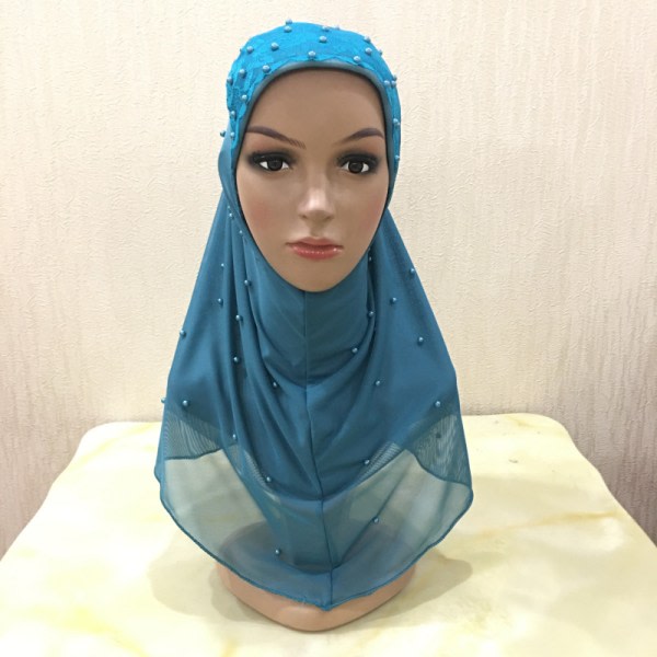 Chiffong Muslim Hijab Double Mesh Beaded Hijab-kunglig blå