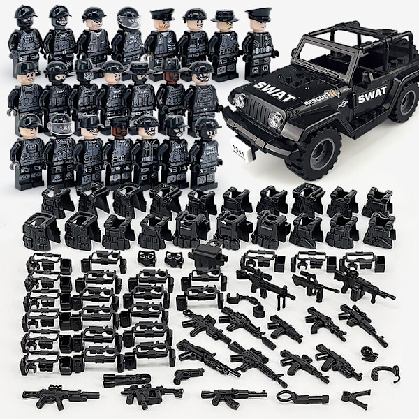 22 stk - Militær SWAT Soldat Figur Leke (svart 1), Hær WW2 Byggklosser Tilbehør Kompatibel med Store Merker