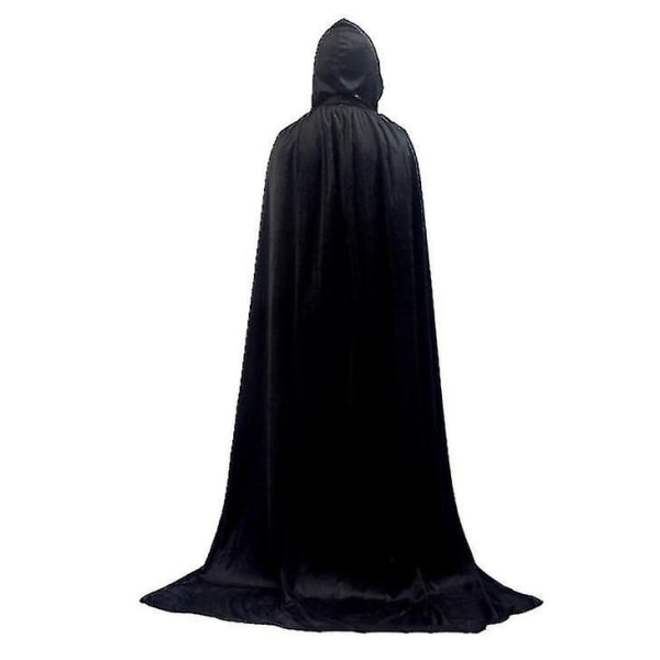 Unisex hætte kappe, fuld længde fløjl kappe til Halloween Cosplay kostumer sort 140cm