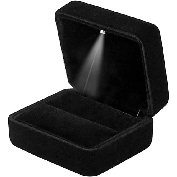 Sammetsringlåda (svart) med LED-ljusringlåda för bröllop, Prop