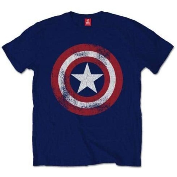 Captain America Men Distressed Logo T-skjorte S Marineblå Navy S