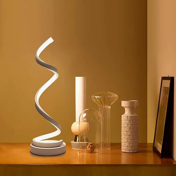 Spiral LED-sänglampa 17W Varmvit ögonskydd Ljusstyrka, LED-bordslampa/dekorativ belysning för vardagsrummet i sovrummet (Vit)