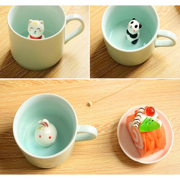 3D-kaffemugg Söt djur inuti kopp Julfödelsedagspresent för pojkar Flickor Barn - Festkontor Morgonte-muggar (3D-kaninkopp)