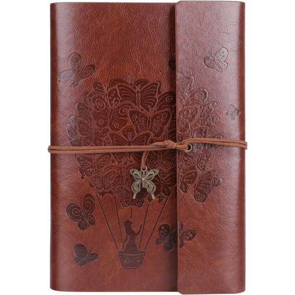 Läderanteckningsbok, vintage spiralbunden dagbok, ringpärm Retro