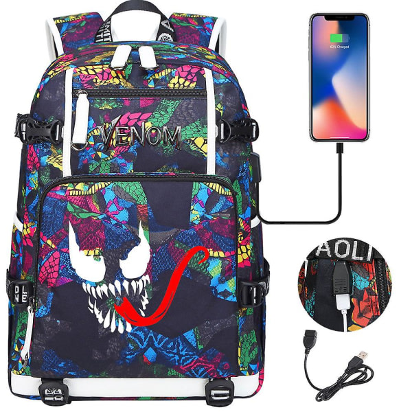 Venom- printed USB koululaukku nuorille (3-2) Color-11