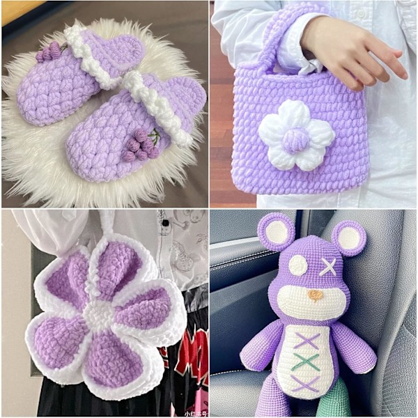 Stickgarn 4x Stickgarn för Virkning, Mjukt Chunky Garn för Garnprojekt-X44- lotus root purple