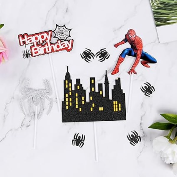 Spiderman Kagepynt 9 stk Fødselsdagskagepynt Superheltefest