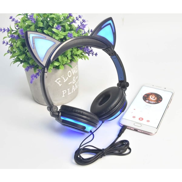 øretelefon katteører, LED-lys foldbare øretelefoner, velegnet