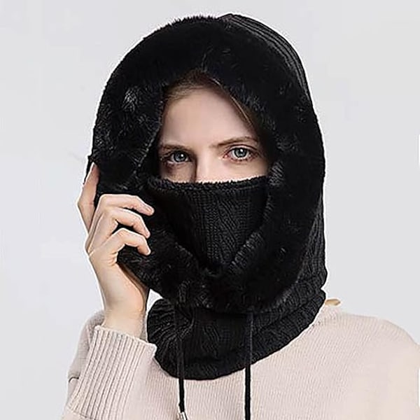 Musta 2-in-1 Beanie Talvi Lämmin Hattu Huiv Beanie Talvi Balaclava