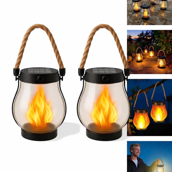 Solcellelanterne 2-pak 12x13 cm Dansende Flamme til Have Camping