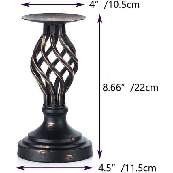 2-osaiset metalliset Vintage Twist -tyyliset kynttilänjalat halkaisijaltaan 80 mm