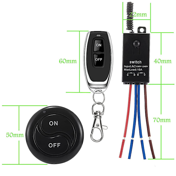 Trådlös strömbrytare 220v,230v/240v/10a Relä Mini Fjärrströmbrytare Kompatibel Belysning, 100m Lång Räckvidd Kompatibel Ho