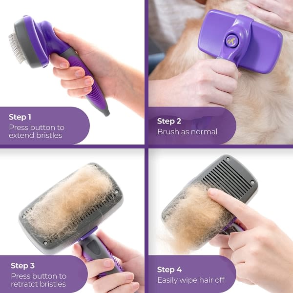 Selvrengörande slät borste for hundar og katter - den ultimate hundborsten for håravfall og päls - hårborttagningsverktøy for langt hår,