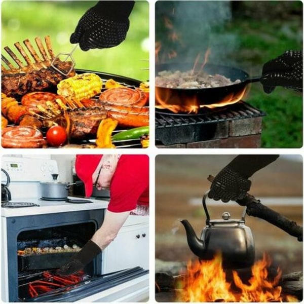 Grillhandskar Ugnshandskar Värmebeständiga op til 800°C Matlagningshandskar BBQ grillhandskar (svarta)