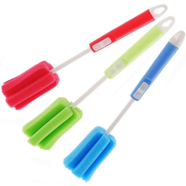 3-pack justerbar rengøringsborste for blød svamp, hängande långt håndtag for baby , kaffeglas, mælkekoppar, muggar (slumpmässig färg)