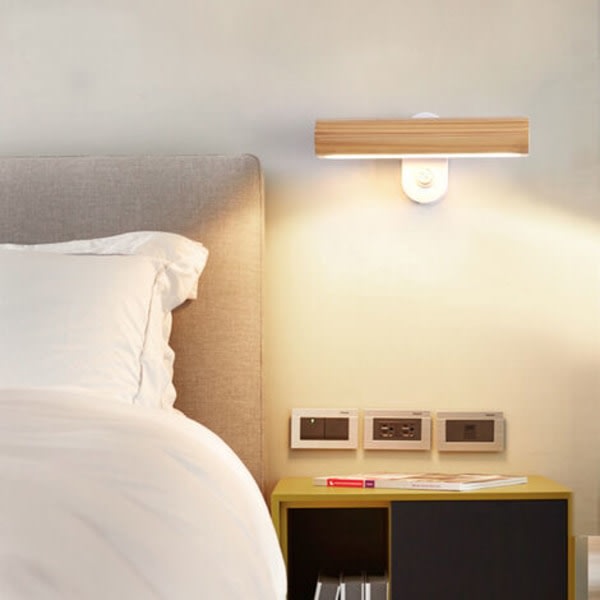 Kreativ japansk vägglampa LED sovrum Nordisk roterande sänglampa modern massivträ studievägglampa hem