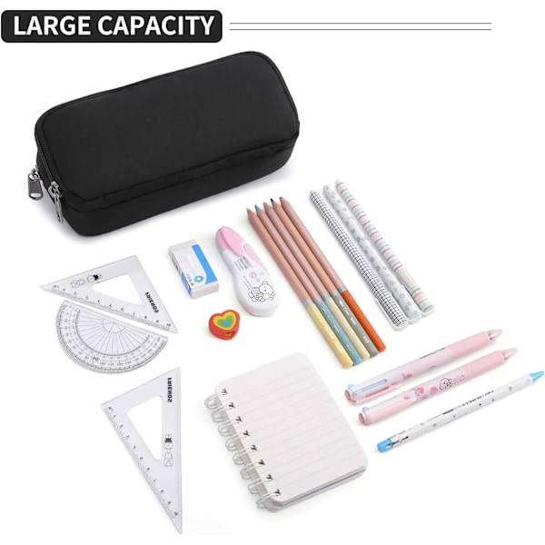 Pennetaske med stor kapacitet Æstetisk penneetui Office Stationery Organizer Enkel holdbar multifunktionel pennetaske til voksne - sort