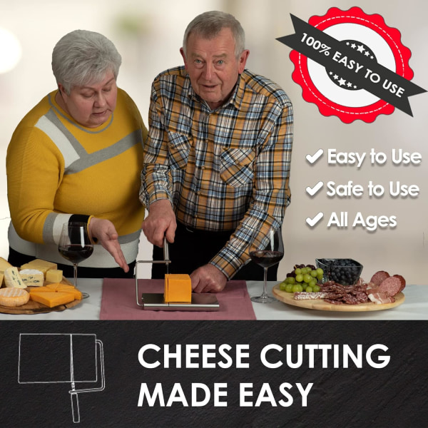 Ostskärare med riven ost - justerbar ostskärbräda med 4 ersättningssträngar for klar skjæring