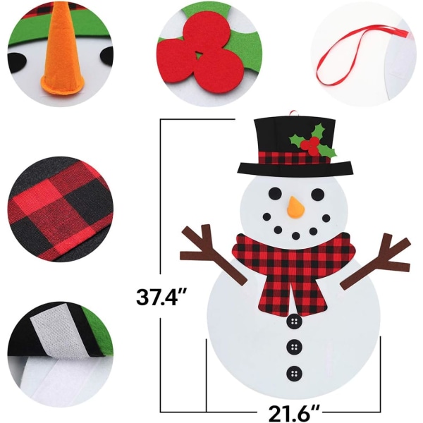 DIY Julefilt snømann for barn å dekorere, 3.1FT 3D Kids