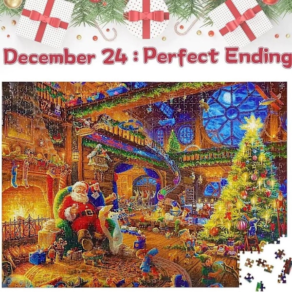 Sendt fra Sverige Puslespil Adventskalender 2024, 1008 Puslespilbrikker 24 Dages Fireplace Pejs Jigsaw Puslespil 800 FIRE PLACE - julnedräkning julkalend