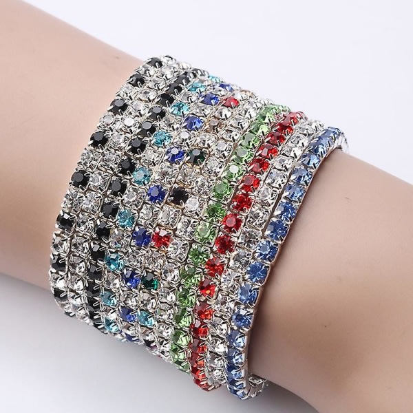 Lyxiga kvinnor enkelrad hel strass infällt armband Elastisk armring Smycken Svart-Vit