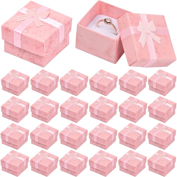 24 st, 4x4x3cm Liten smyckeskrin, Ringask, Kartong Smyckespresentask, Fyrkantiga Presentaskar, Smyckeskrin Fodral för Hänge, Örhängen, Halsband Ring