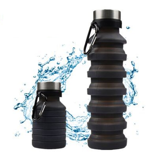 Pack kokoontaitettava vesipullo, musta - 18 unssia uudelleen käytettävä BPA-vapaa Si
