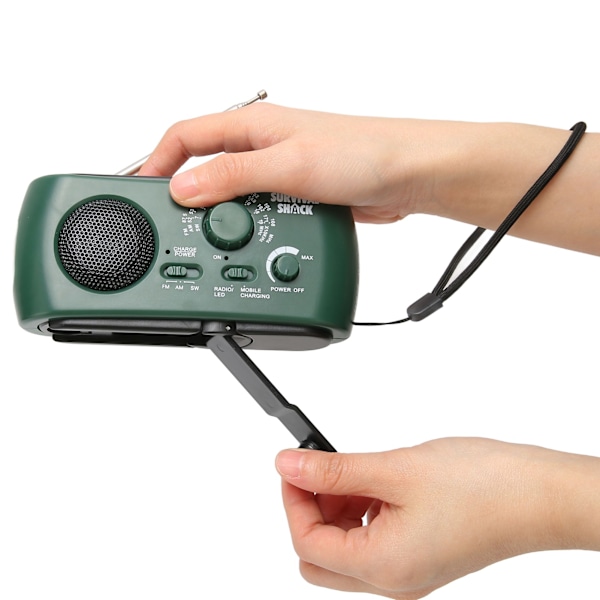Håndsving Radio Bærbar Praktisk LED Lommelygte Udendørs Multibånd AM/FM/SW Solenergi Håndsving Vejrradio- W