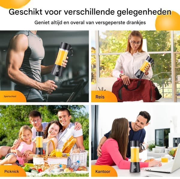 Bærbar blender minijuicer for smoothies, milkshakes, hjem og kontor, svart