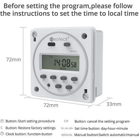 12V 16A Programmerbar Timer Digital Med 16 Program, Programmerbar Timer, Stik Med LCD-skærm, Tyverisikring Med