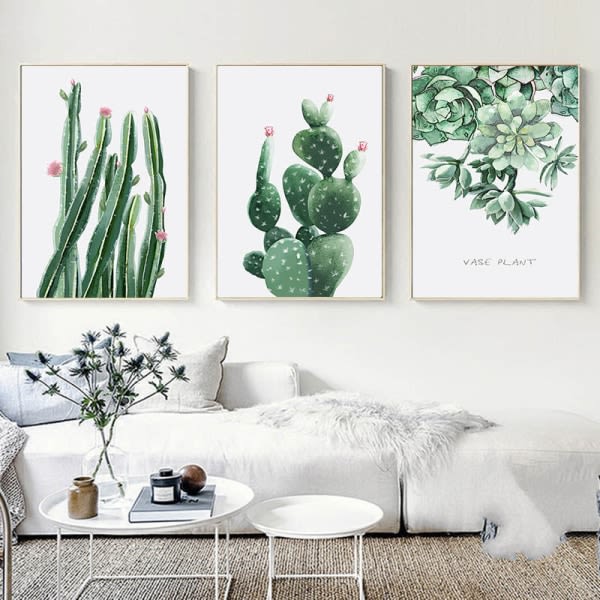 Stue dekoration maleri - 30*40*3 - Grøn plante - Kaktus,