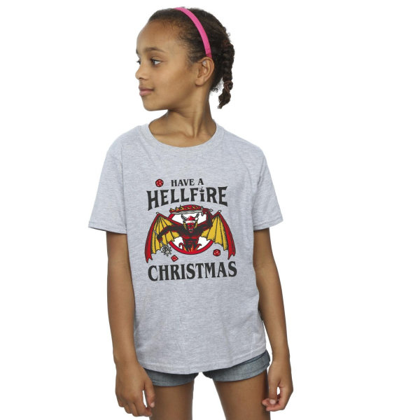 Netflix Girls Stranger Things Hellfire Christmas Cotton T-Shirt Sports Grey 7-8 Years