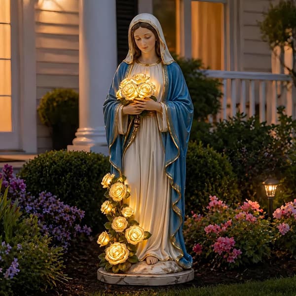 Jomfru Maria Statue Solar Udendørs Solfigur Lampe