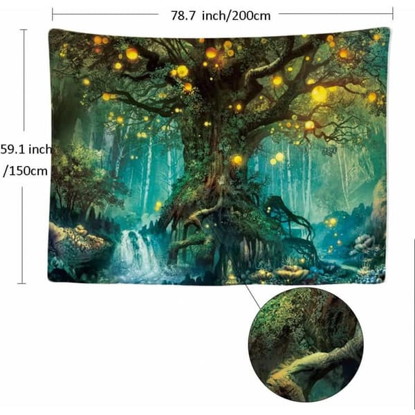Enchanting Fairy Tree Nature Tapestry - 200x150 cm Large Wall Decor - Panoramic Fabric Wall Hanging for Bedroom-FF-
