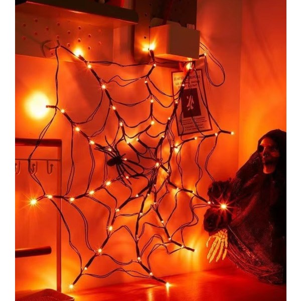 Halloween Spider Web Dekorasjon LED Spider Web Light med plysj