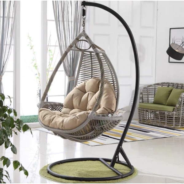 Innendørs hage hengende eggstol hengekøye stol sete tykk pute puter, 120x80cm khaki