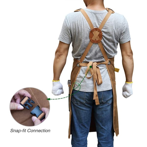 Carpenter Apron in Waxed Canvas for Men and Women | Durable Work Apron with Pockets | Lower Back Straps | Adjustable Tool Apron-XF9-