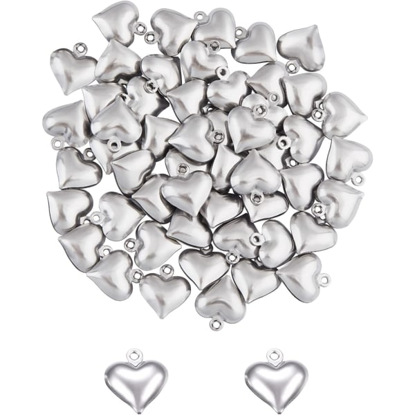 ca 50 st. pösigt hjerte charme lidt kärlekshänge Rostfritt stål Hjärthänge Hypoallergen metallberlock 1,0 mm lidt hål til DIY-smycken