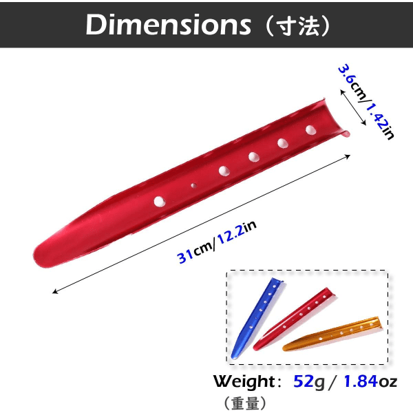 1 st 6X Snö- och Sandtältpinnar - Lätt för Camping, Vandring och Backpacking (Röd)