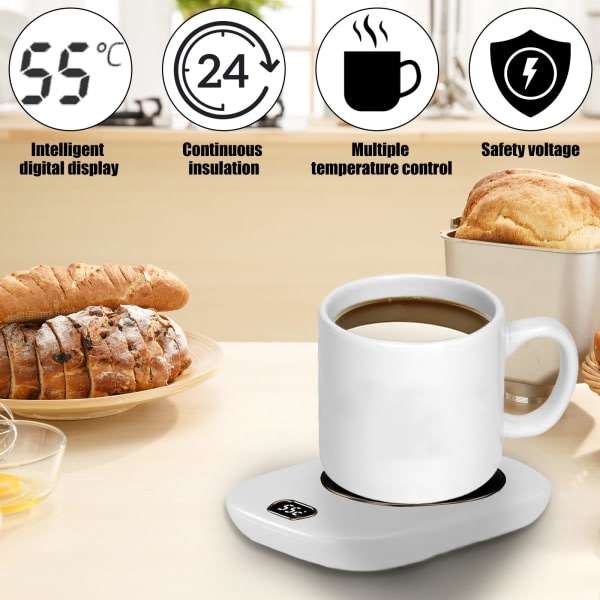 Koppvarmer drikkevarmer med 3 temperaturnivåer, Elektrisk kaffevarmer, tevarmer, Coaster, Cup Warmer Smart Termostat Coaster