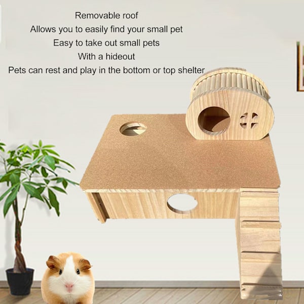 Træhus med Stige til Hamster, Slidstærk Hamsterplatform med Gemmested til Små Dyr Chinchilla Kanin-XF7-