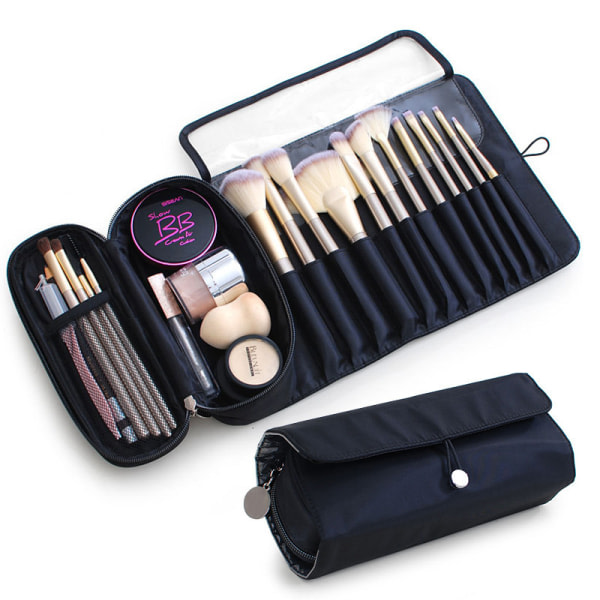 Foldbar taske til professionel rejse til makeup børster sort