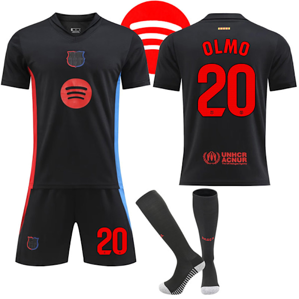Barcelona Udebane Fodboldtrøje Børn & Voksen 2024-2025 Med Strømper No.20 Olmo-XF2- No.20 Olmo 16