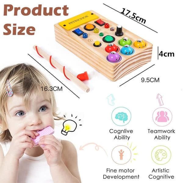 Montessori Activity Board Wooden LED Light Switch Activity Board Toy-FF-