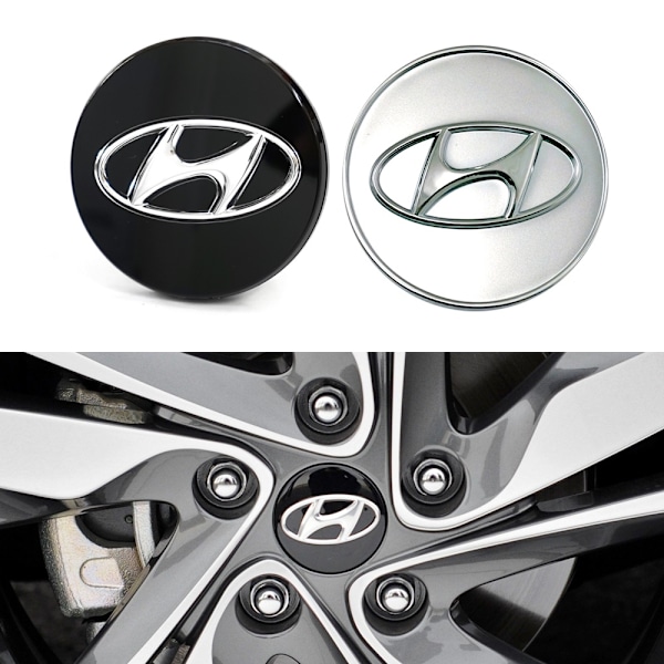 4-Paketti - Hyundai Keskiöpyörät / Navan Emblem - Auto 65 60mm - Svart