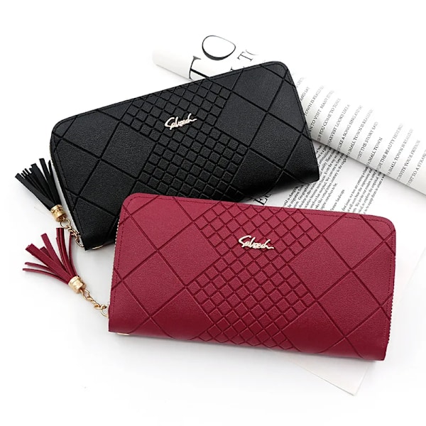 Glidelås Penger Myntveske Dame Kortholder Lang PU Lær Clutch Lommebok Stor Kapasitet Dame Armbånd Telefon Håndvesker Penger Lomme Black