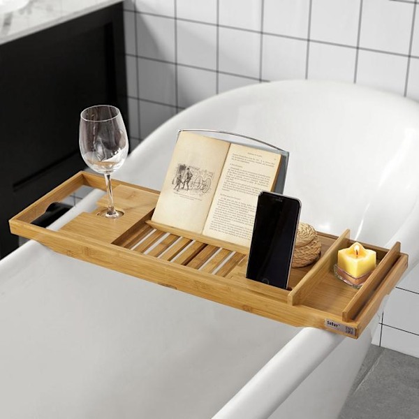 SoBuy Badekarshylde Massiv bambus Længdejusterbar FRG207-N-XF2- 3000
