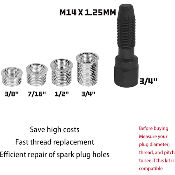 5-pak M14 x 1,25 Tændrørsgevind Reparationssæt, Cylinderhoved Gevindreparation-XF3-
