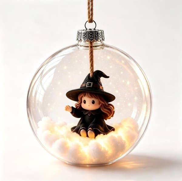 Mini Gennemsigtigt Julepyntssæt, 4 Designs Spøgelse Heks Sort Kat Græskar til Juletræsdekoration Ghost